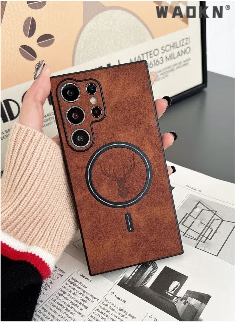 مستقبل نوفا حقيبة نمط جلد الضأن الأيائل لسامسونج S25 الترا صدمات مغناطيسية لغطاء شحن لاسلكي Magsafe حقيبة هاتف من الجلد الصناعي الناعم ، [متوافق مع Mag-Safe] غطاء واقي ممتاز (بني) - Image 2